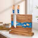 Magnetic Knife Block,Acacia Wood And Resin Kitchen Magnetic Knife HolderEquipped with strong magnets,Multifunctional Double Side Knife Storage Organizer for Kitchen Counter Gifts for new home