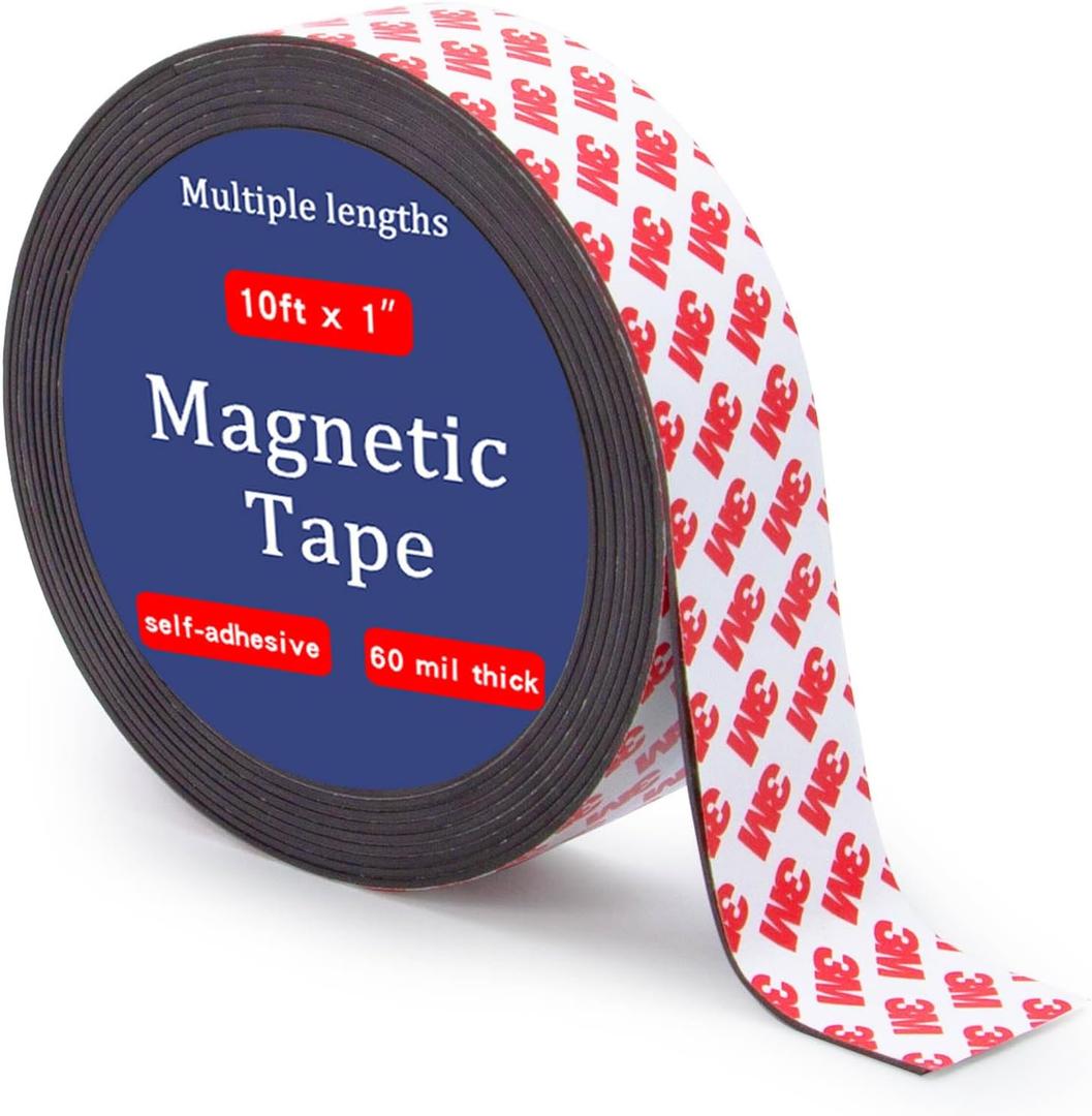 Magnetic Tape Strip Roll with Self Adhesive Backing,(1" Wide x10ft Long) Flexible Sticky Magnet Tape Strips for Kitchen, Garage Whiteboards Fridge Organization