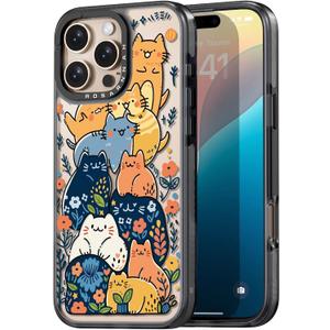 Compatible for iPhone 16 Pro case Cute - Durable Shockproof 6.6 ft Drop Impact Phone Case - Black Funny Cats Party Design for iPhone 16 Pro 6.3"