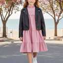 Sunny Spirit Girl's Long Sleeve Dress Tween Fall Formal Party Midi Tiered Flowy Swing Dresses 5-14 Year (Pink)