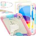 SEYMAC stock Case for iPad (A16) 11th/10th Generation 11''/10.9'' 2025/2022, Full-Body Drop Protection Case with Screen Protector &360 Rotate Hand Strap/Stand, Yellowish+Pink