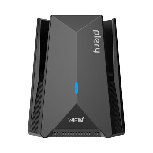 PLERY BE6500 USB WiFi 7 Adapter for Gaming 4K Streaming, Tri-Band 6500Mbps Wireless Dongle for Desktop PC with Type-C to USB 3.0, Driver-Free for Home Office & Entertainment, Support Windows 11/10