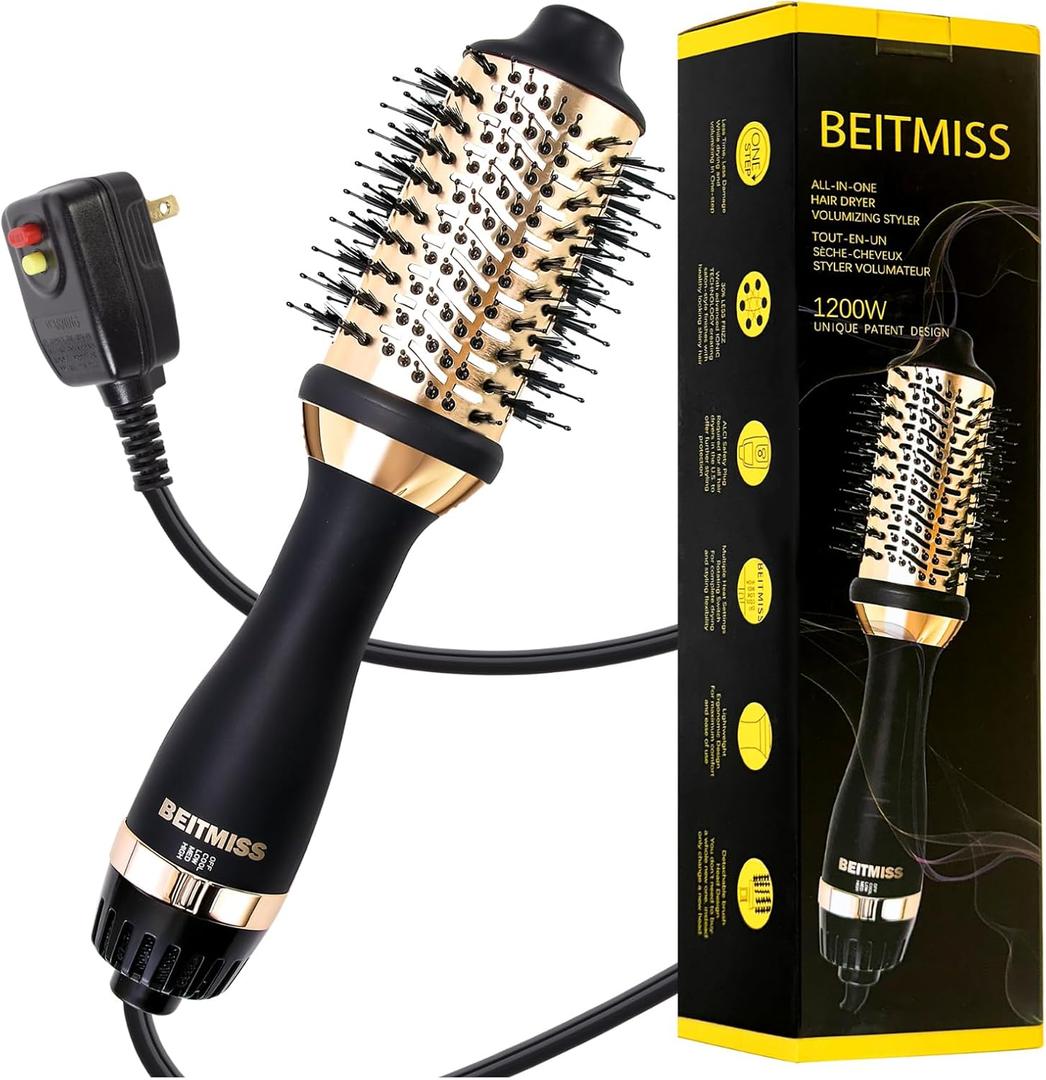 Blow Hair Dryer Brush: Detachable 4-in-1 with Ionic Technology, Brush-Blow-Dryer Oval Barrel with Ionic Technology Fluffy, Belowout-Hair-Volumizer, Gold 