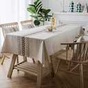 ColorBird Embroidery Leaf Tablecloth Heavy Weight Cotton Linen Fabric Dust-Proof Table Cover for Kitchen Dinning Tabletop Decoration (Rectangle/Oblong, 52 x 86 Inch, Linen)