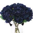 Kimura's Cabin 6pcs Navy Blue Artificial Silk Hydrangea Flowers Fake Hydrangeas with Stems Hydrangeas Bouquet for Wedding Home Halloween Party DIY Dining Table Decoration（Navy Blue）