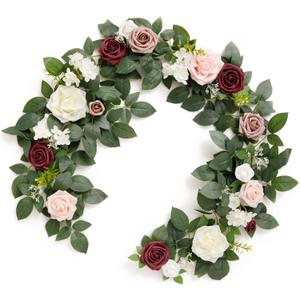 Ling's moment 5FT Burgundy Artificial Flower Garland Dusty Rose Floral Garland Arch Flowers Vine for Wedding Party Backdrop Decor Mantel Home Table Centerpieces Wall Decorations Cream