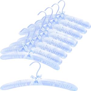 Thicker Padded Hangers for Women Clothing Sweaters,Anti-Slip Satin Hangers Padded Cute Hanger with Bow,Silky Fabric Hanger for Closet (Blue)