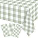 Ganeen 3 Pcs Green and White Checkered Tablecloths Disposable Plastic Gingham Table Cloths Waterproof Rectangle Plaid Table Cover for Christmas Wedding Picnic Birthday Party Decor, 54 x 108 Inch