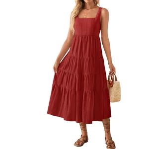 ZESICA Women's Summer Sleeveless Dress Casual Backless Loose Flowy Tiered Sundress Beach Cover up Tank Dresses, S