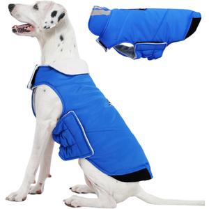 Kuoser Dog Coat Large, Cold Weather Reflective Waterproof Dogs Jacket with Warm Fleece Lining, Turtleneck Dog Winter Coat with Zipper, Doggy Snow Jacket Pet Coats for Small Medium Large Dogs, Blue XL (X-Large (Chest: 24.41"-29.92"))