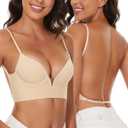 Low Back Bras-Seamless Deep-V Plunge Invisible Backless Bra-Lightly Lined Underwire Halter Multiway Low Cut Bra (32DDD, Sand)