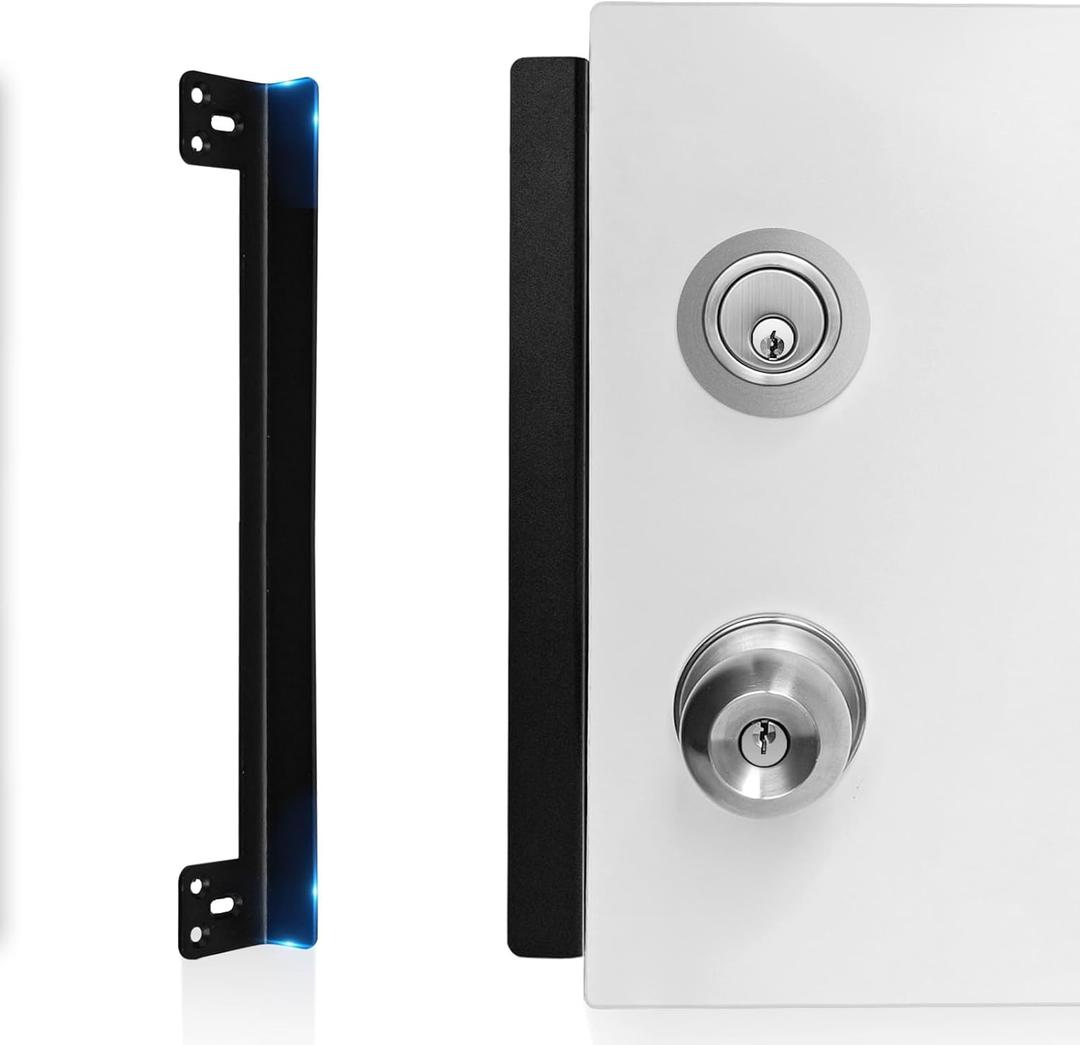 Door Latch Guard Plate 12 with 1 Offset Cover, Protector Shield for Door Knob/Deadbolt/Mortise/Double Door Lock, Outswing Door Security, Heavy Duty Version(1 Pack)