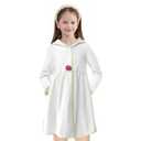 Girls Swim Cover Up Bathrobe Toddler Hooded Terry Cloth Beach Kids Towel Robe Coverups Pool White Wraps (6Y)
