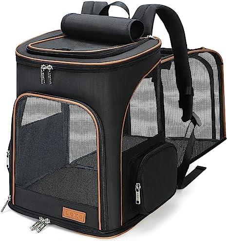 Lekereise Black Cat Backpack for Large Cats and Dogs Up to 20-25 Lbs Expandable Pet Carrier Backpack Dog Backpack with Safety Leash