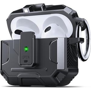 DASFOND Armor Cover Airpods 3 Generation Case, Military Grade Full Body Shockproof Protection Hard Case, Support Wireless Charging with Keychain, Magnetic Lid, Front LED Visible, Black