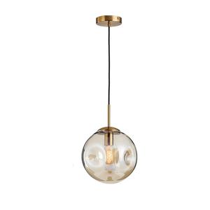 Amber Glass Globe Pendant Light Fixtures 7.8 Inch Modern Concave Glass Ball with Brass Finish Pedant Hanging Lamp(Amber)