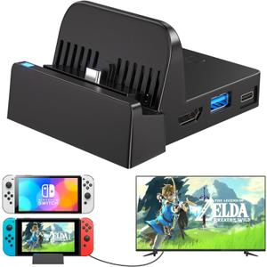 Docking Station for Nintendo Switch/Switch OLED, Ponkor Charging TV Dock, Portable Adapter Charger with USB 3.0 for Nintendo Switch Dock(No Cords)