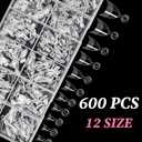 600PCS Short Gel Nail Tips Almond Press on Nails Clear Acrylic Nail Tips Almond Fake Nails, 12 Sizes Half Cover Soft Gel Nails Tips Kit for False Nails Extension Artificial Fingernails -B