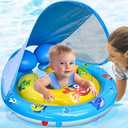 Baby Pool Swimming Float with Removable Canopy & Adjustable Seat - UPF50+ Sun Protection, Double Tail Airbag for Stability - Safe Pool Float for Infants Toddler 6-36 Months,Extra-Wide Baby Swim Ring