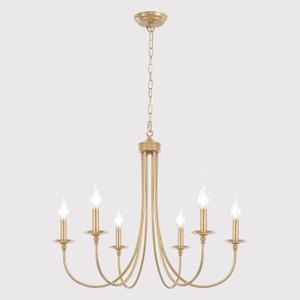 ALISADABOY Gold Farmhouse Chandelier Modern Candlestick Dining Chandelier Light Fixture Industrial 6 Light Pendant Lighting for Kitchen Living Room Bedroom Foyer Entrance Hallway Entryway, Gold Chandelier 