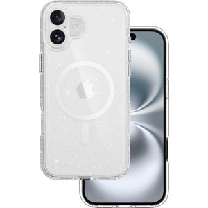 MAGEASY Case for iPhone 16 Plus 6.7" - Never Yellowing Crystal Clear Glitter Case with Sparkle, 16ft Drop Protection, Compatible with MagSafe | Bright M - Luminous Clear