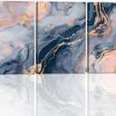 Abstract Canvas Wall Art 3 Piece Blue Pink and Gold Picture Prints Fluid Marble Texture Paintings for Living Room Bedroom Bathroom Decor Framed(Abstract-5,16.00" x 24.00" x 3Pcs)