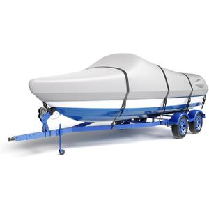 600D Waterproof Boat Cover, 14-16'x90 Marine Grade Heavy Duty Trailerable Anti-UV Polyester Canvas, Fits 14-16ft x90 Bass Boat, Fish & Ski ,Gray