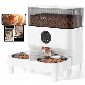 Automatic Cat Feeder for 2 Cats with Camera: Automatic Food Dispenser with Elevated- 2.4G WiFi HD Video and Night Vision| Dual Auto Feeder with 2-Way Audio| Timed Pet Feeders for Multi Cats