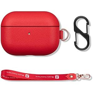 Pack of 2  FooYin Portable AirPods Pro Case with Keychain Strap and Carry Clip, Full Grain Leather AirPods Pro Case Cover with Protective Microfiber Lining Design - Red