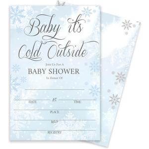 2 x Baby Its Cold Outside Baby Shower Invitations  Winter Baby Shower Girl Cards, Light Blue & White Snowflake Design, 4x6 Inches, Set of 20 with Envelopes, Party Supplies(093)