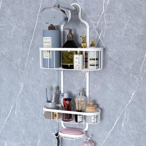 Kadolina Shower Caddy Hanging, Bathroom Shower Organizer, Shower Rack with Soap Dish, Over The Shower Head Caddy with Hooks for Razor/Sponge, White (Assembly Required)