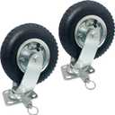 Fetchlt 8" Heavy Duty Pneumatic Industrial Caster Wheel with Lock, Premium Quality Black Rubber Tire for Smooth Corning and Floor Protections, Swivel Plate, Steel Hub Ball Bearings Caster - Pack of 2