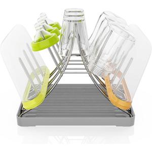Baby Bottle Drying Rack, Space Saving Bottle Drying Tree Rack with Drainboard for Cups, Mugs and Glass, Sports Bottle, Holds Up to 15 Baby Bottles Foldable,Stainless Steel,