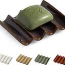 Ceramic Bar Soap Dish and Savers for Bathroom, Shower and Kitchen, Japanese Self Drain Soap Holder, Purple (Fluted)