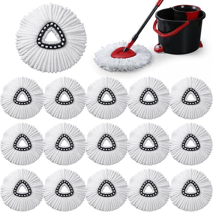 COMNICO 16 Pcs Spin Mop Replacement Heads,Microfiber Mop Replace Head White | Large, Deep Clean Refills, Spin Mops, for Easy House Cleaning, Floor Mopping