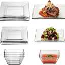 Libbey Tempo Glass Dinnerware Set, Sleek Square Clear Glass Plates and Bowls Set of 12, Dishwasher Safe Dinnerware for Parties or Everyday Use
