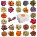 24 Bags Dried Flowers,100% Natural Dried Flowers Herbs Kit for Soap Making, DIY Candle Making, Bath - Include Rose Petals, Lavender, Don't Forget Me, Lilium, Jasmine, Rosebud, Sand and More