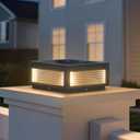 Solar Post Light, 11.81''x11.81'' Waterproof Column Pillar Lights Dusk to Dawn Modern Lamp Posts 3000K LED E26 Bulb Decoration Lantern for Garden Fence Patio Driveway