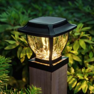 Solar Post Cap Lights Outdoor, Glass Deck Fence Post Cap Light Solar Powered for 4x4 Vinyl/Wooden Posts, Solar Lamp Post Light with 2 Lighting Modes for Patio Garden, Bright Warm White (1 Pack)
