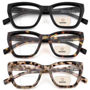HIYANJN Bifocal Reading Glasses For Women Men 3 Pack Fashion Cat Eye Computer Readers Clear Top Oversized Eyeglasses