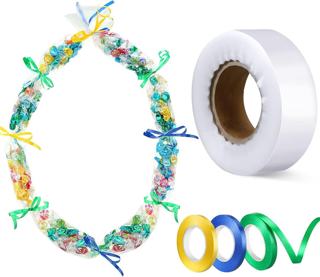 Glenmal Graduation Candy Lei Making Kit Plastic Lei Bags for Party Include 2 Inch x 110 yd Poly Tubing 3 Rolls Ribbon Graduation Bags Crafts for Party Supplies