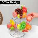 Livabber Fruit Basket Bowl with Banana Hanger, Metal Fruit Vegetable Storage Basket with Banana Holder for Kitchen Counter, Detachable Organizer for Bread Snack Produce (Chrome, 3-Tier Marble Base)
