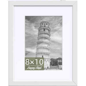 HappyHapi 8x10 Picture Frame, White Photo Frame for 5x7 with Mat or 8x10 Without Mat, Tabletop or Wall Mount Display Picture Frames for Prints, Photos, and Paintings, 1 Pack
