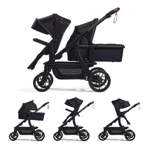 Momcozy ChangeGo Baby Stroller, Convertible Single-to-Double-to-Wagon Stroller with 23 Configurations, Bassinet, Seat Included, Large PU Wheels, All-Wheel Suspension  Extendable UPF50+ Canopy (Black)