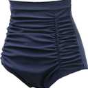 COCOPEAR Women's Ruched High Waisted Bikini Bottom Retro Vintage Swim Short Tankinis (Blue, M)