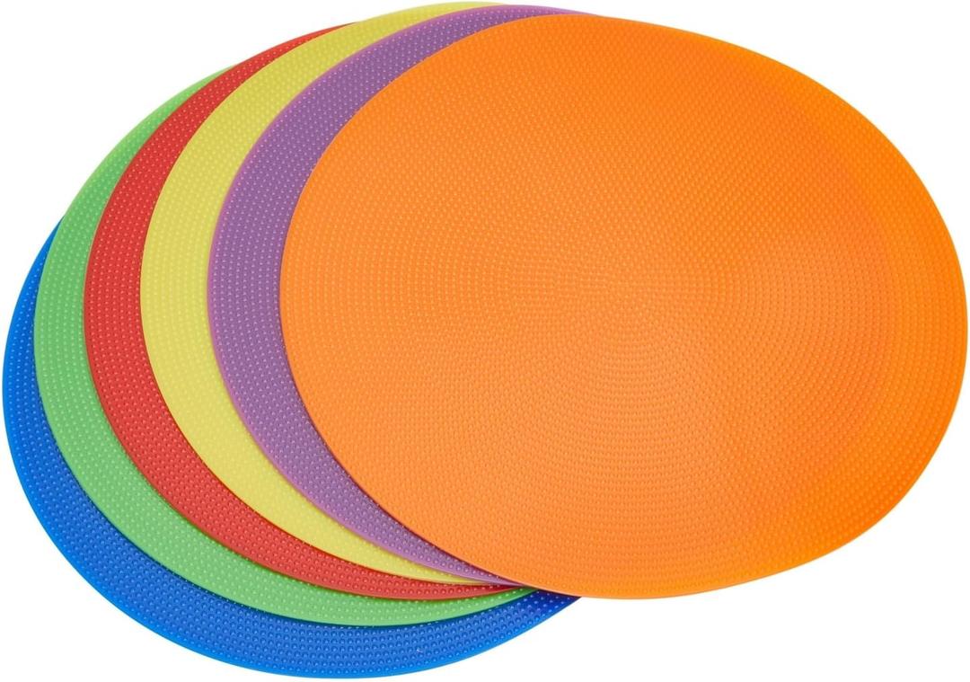 Juvale 6-Pack Round Poly Vinyl Dots for Classroom Floor, Colorful Rubber Dots for Gym Class, Versatile Non-Slip Carpet Spot Markers for Sports Active Park, Playground & Athletics - 9 Inch