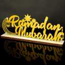 Landhoow Eid Mubarak Sign Ramadan Table Decor 12.99 x 4.72 Inch Ramadan Kareem Sign Eid Decoration Metal Letter Tabletop Signs for Islamic Home Office Party Decor Gifts(Moon)