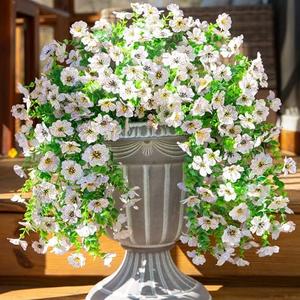 INSPRING Artificial Faux Outdoor Outside Flowers Plants, 2 PCS Fake Silk UV Resistant Look Real White Daisy Trailing Vines for Front Door Porch Planter Urn Patio Balcony Decoration