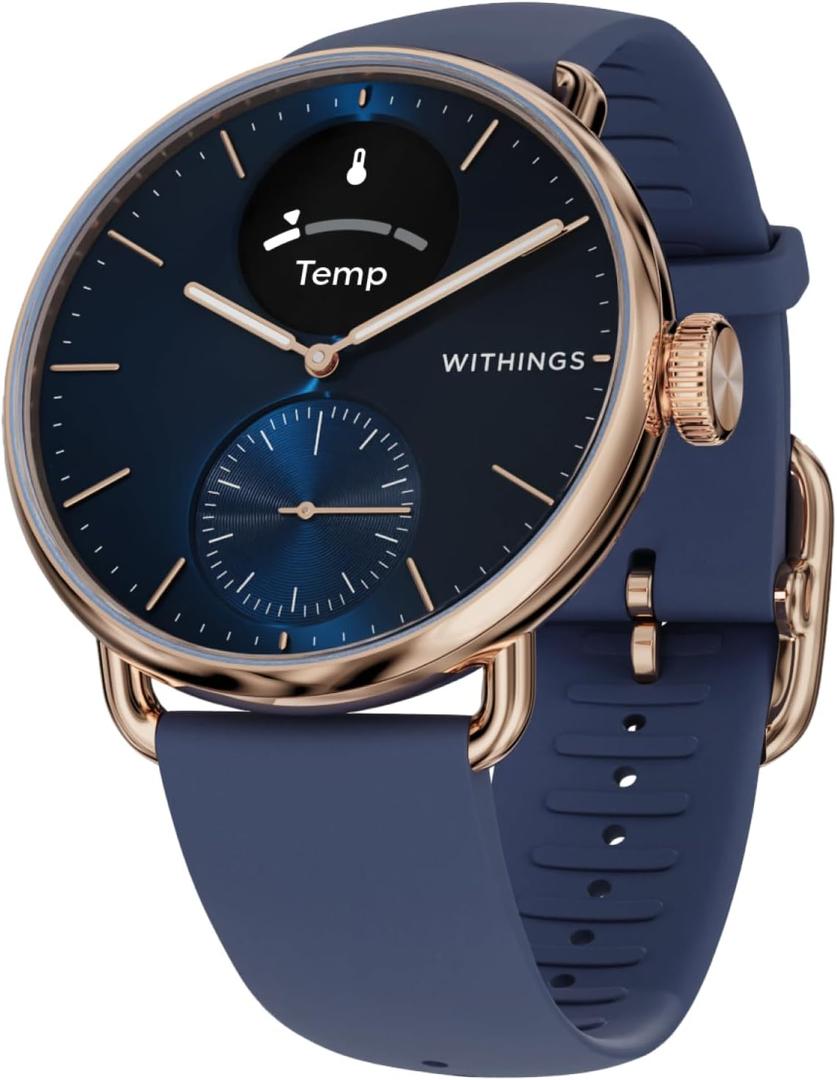 Withings ScanWatch 2 - Hybrid Smart Watch, Heart Rate Monitoring, Fitness Tracker, Cycle Tracker, Sleep Monitoring, GPS Tracker, 30-Day Battery Life, Android & Apple Compatible, HSA/FSA (Rose Gold Blue)