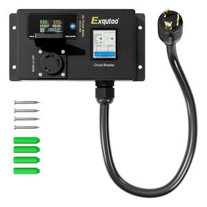Exqutoo AC Power Meter - NEMA Conversion Outlet, 120/240 VAC L6-30P to L5-30R with Breaker & Voltmeter, LCD Digital Real-Time Display, Multifunction Monitor Outlet with Waterproof Cover, 30 A